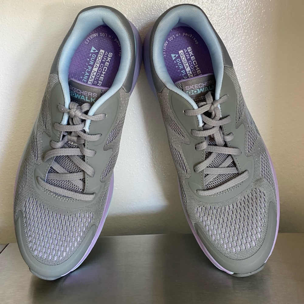 SKECHERS GO WALK MAX WALKER Women's Gray and Lavender Athletic Shoes - Picture 2 of 15